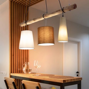 etc-shop LED Pendelleuchte, Leuchtmittel inklusive, Warmweiß, Textil Pendel Decken Lampe Wohn Zimmer Holz Balken Hänge Leuchte im