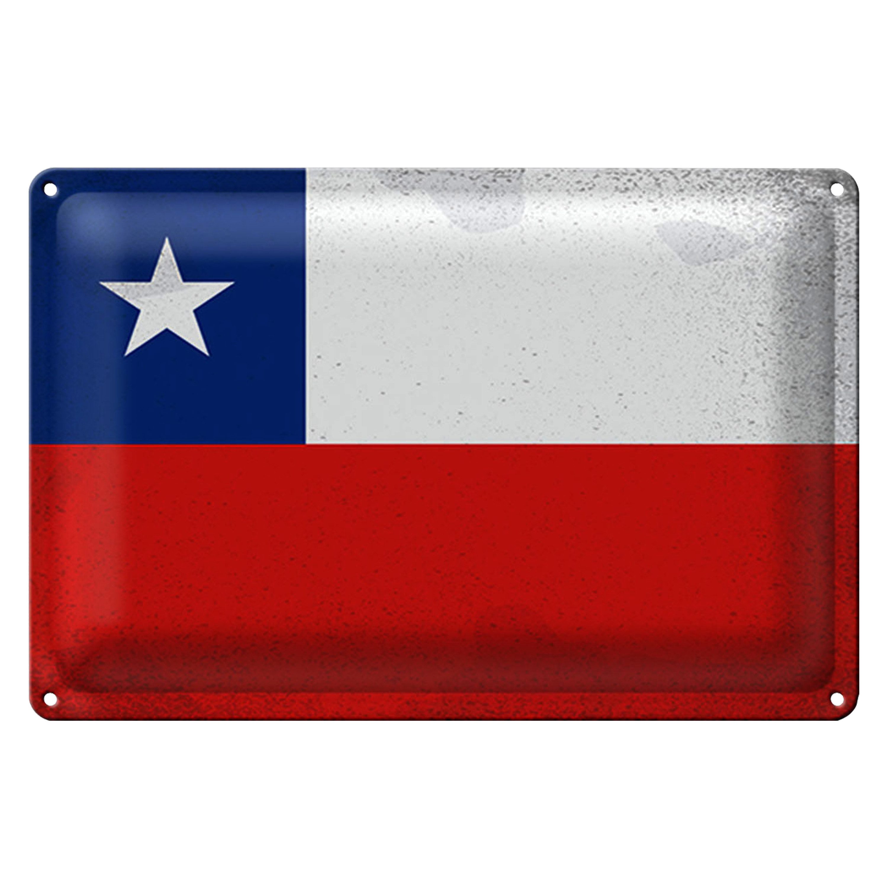 Roomando Metallschild Flagge Chile 18x12cm Flag of Chile Vintage