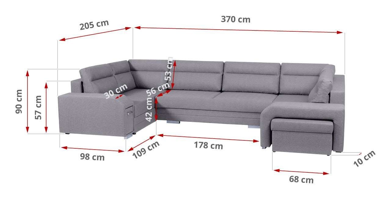 Minibar ALVA - MKS U-Form Sofa Schlaffunktion Hellgrau Mit Ecksofa Inari MÖBEL U, mit Ecksofa und Hocker