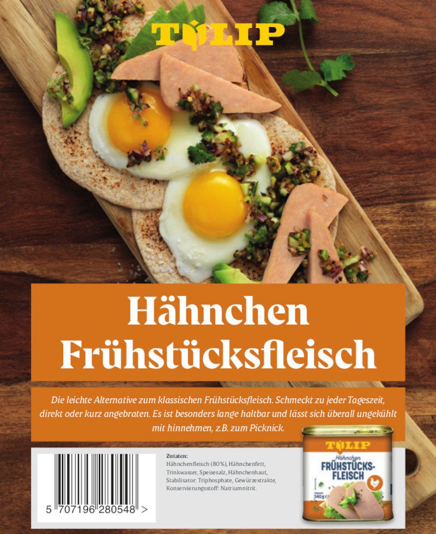TULIP Wurstkonserve 340g Hähnchen-Frühstücksfleisch Hähnchenfleisch (80), Original Dänische Delikatesse