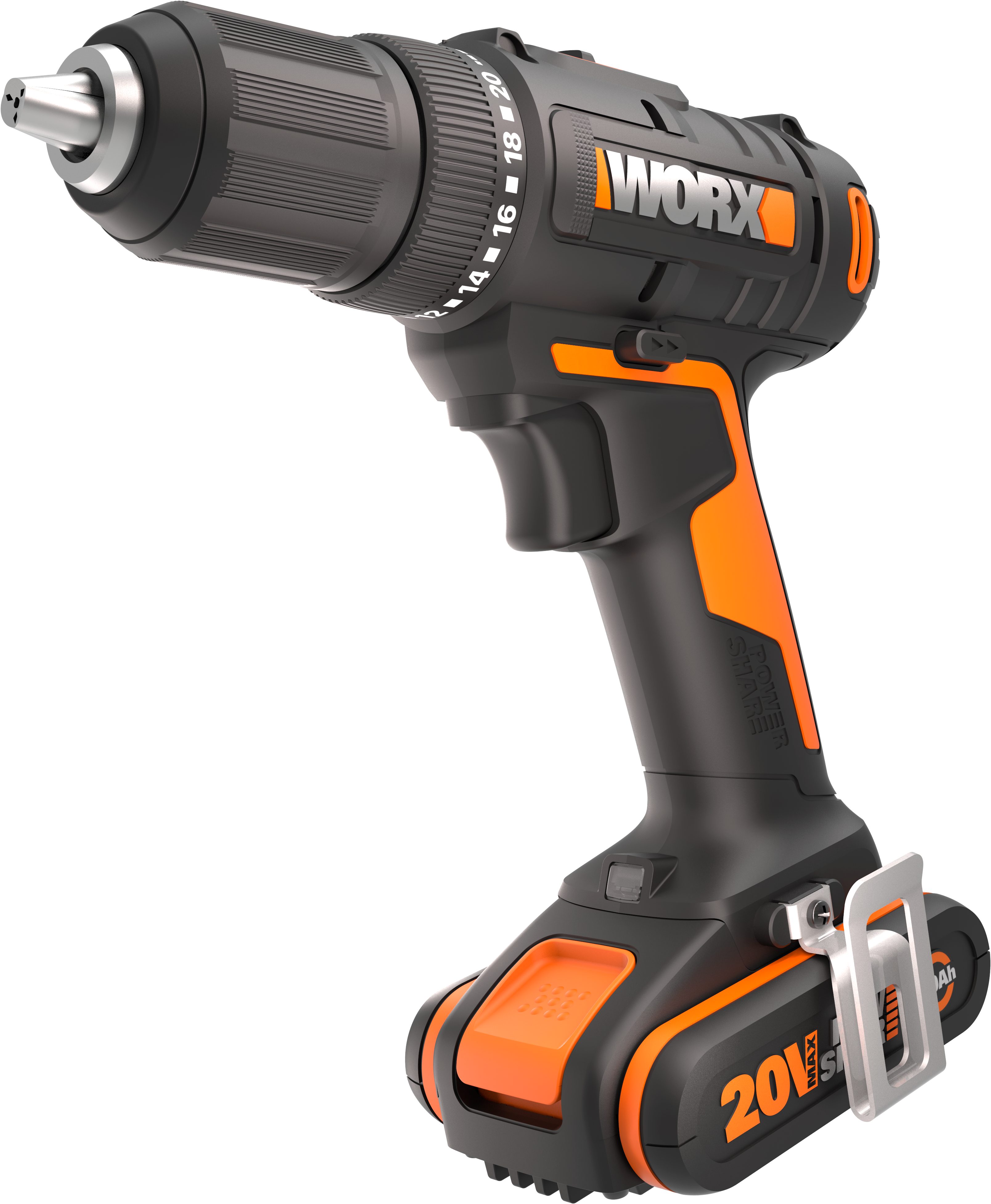 Worx Akku-Bohrschrauber WX108, max. 1600 U/min, (Set), zum Bohren & Schrauben, 20+1 Drehmoment, inkl. 2 Akkus & Ladegerät