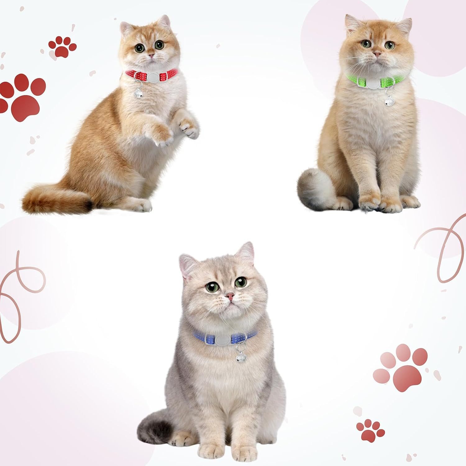 MuffiMau Katzen-Halsband Katzen Halsband reflektierend mit Glöckchen, weich, verstellbar, Nylon, 5er Set verstellbar von 21,5–28 cm – ideal für Katzen & kleine Hunde