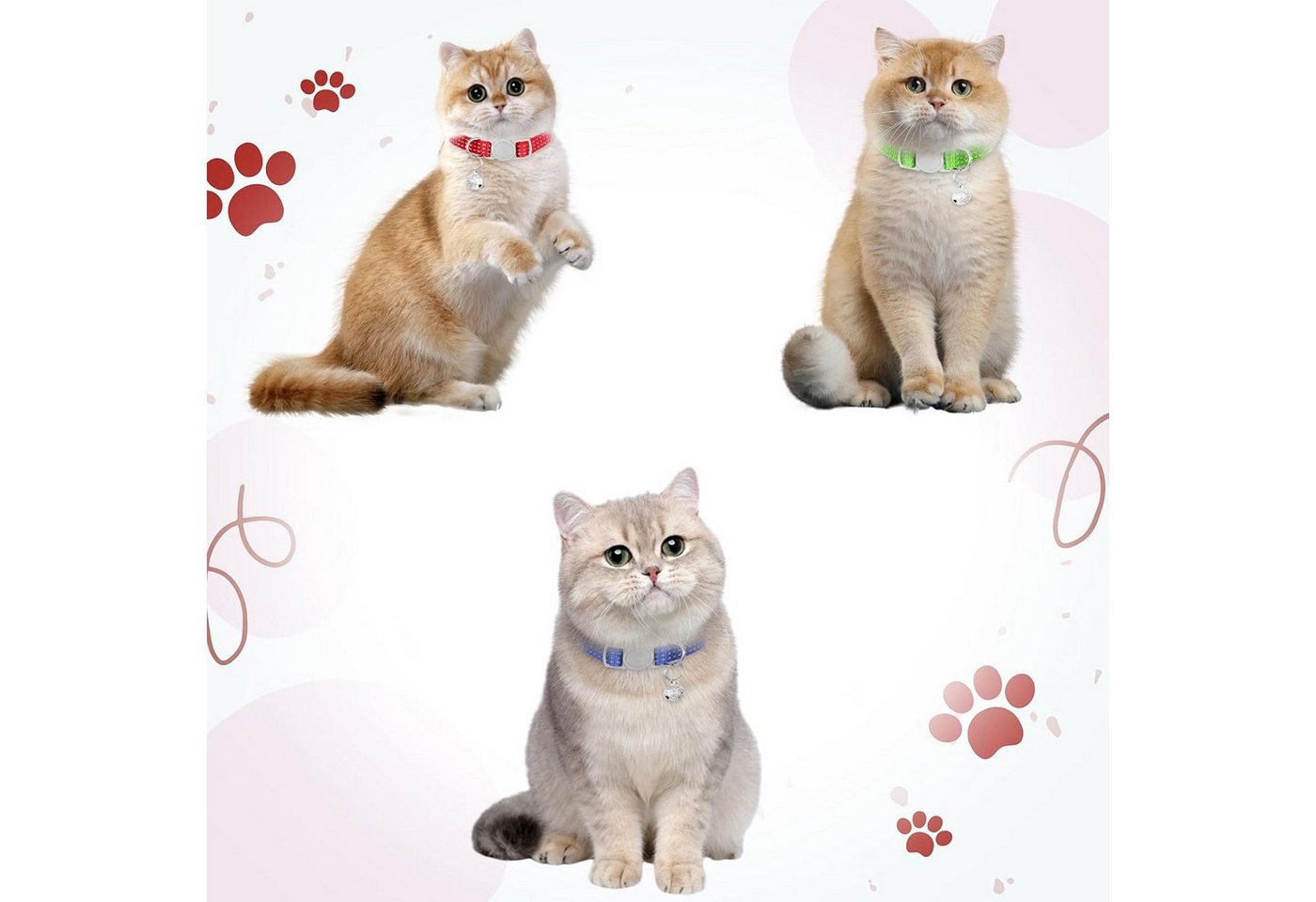 Thumbnail - MuffiMau Katzen-Halsband Katzen Halsband reflektierend mit Glöckchen, weich, verstellbar, Nylon, 5er Set verstellbar von...