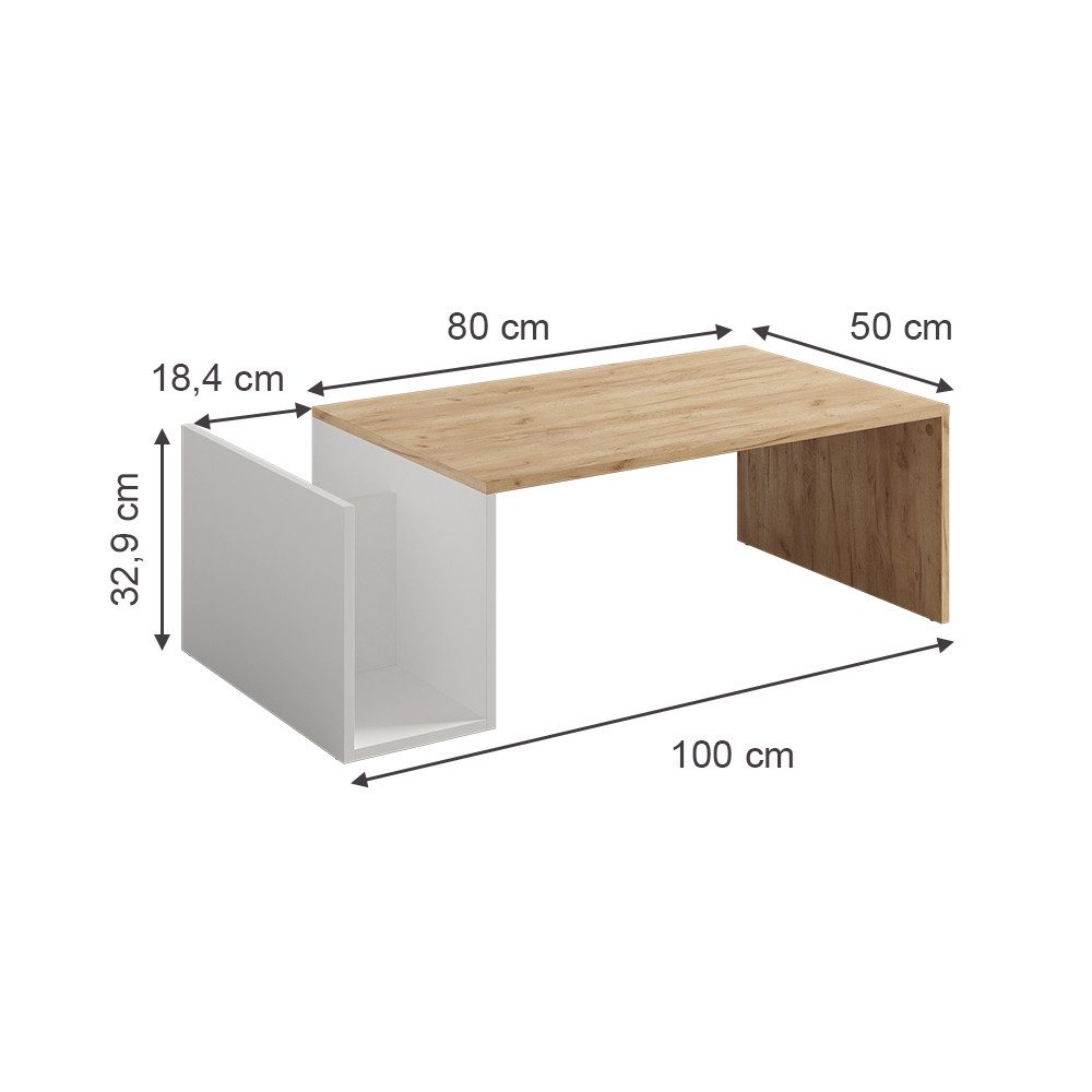Vicco Couchtisch Avento, Goldkraft Eiche/Weiß, 100 x 50 cm günstig online kaufen