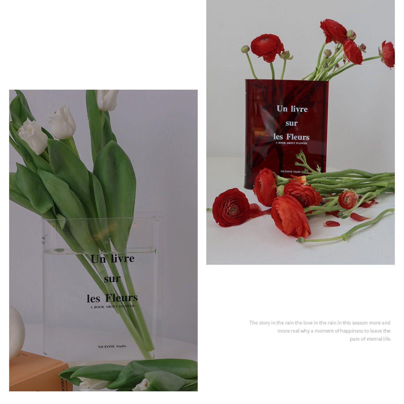 Acryl-Bücher-Blumenvase, Einfache Tischvase Vase Blusmart 28w Modische, 53x28cm