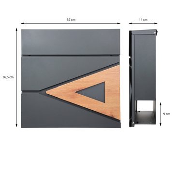 ML-DESIGN Standbriefkasten Standfuß Briefkastenständer Postkasten, Zeitungsfach freistehend 170cm Edelstahl Anthrazit/Holzoptik 37x365cm