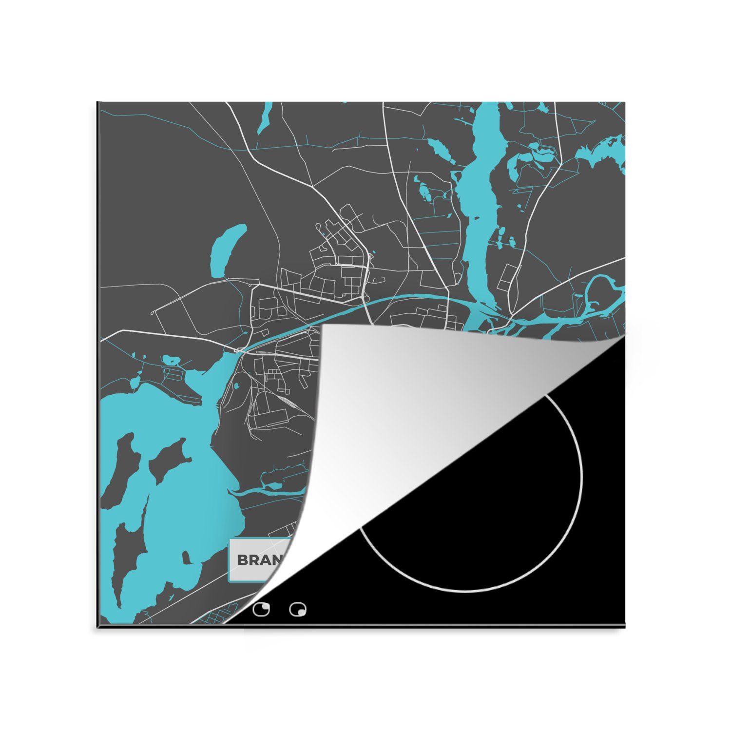 Karte, Blau Brandenburg MuchoWow Deutschland cm, küche 78x78 Stadtplan der - - Ceranfeldabdeckung, an - Herdblende-/Abdeckplatte Arbeitsplatte tlg), Vinyl, für - (1 Havel