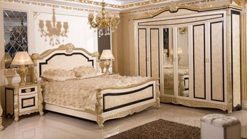 Casa Padrino Nachtkommode Casa Padrino Luxus Barock Nachtkommode Weiß / Beige / Schwarz / Gold - Prunkvoller Barockstil Nachttisch mit 3 Schubladen - Luxus Schlafzimmer Möbel im Barockstil - Barock Möbel - Barock Interior