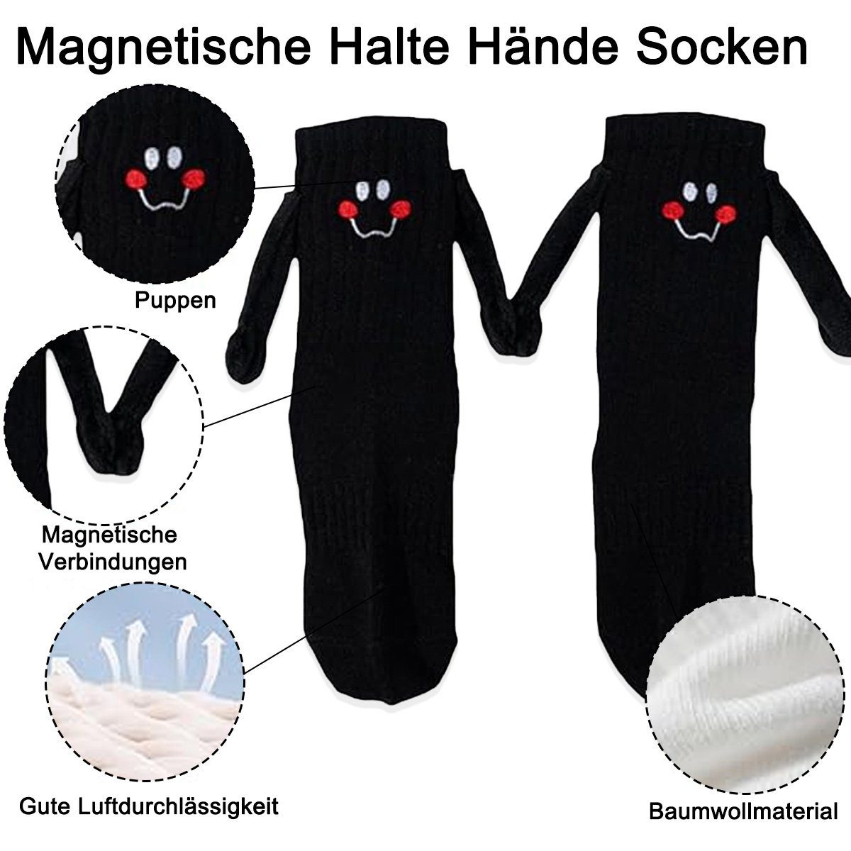 für Hand halten in Freizeitsocken Kind,niedliche Schwarz2 Socken Magnetische Hand Jormftte Hand Socken