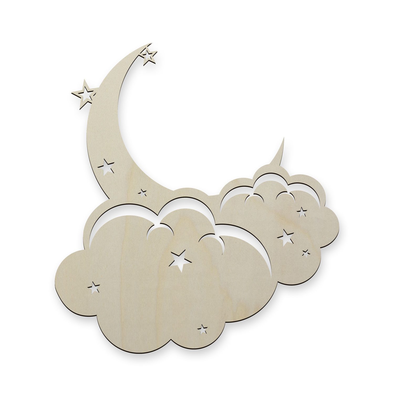 Namofactur LED Dekolicht Wandlampe Mond Wolken Holz Wand Deko Lampe für Kinder I Kinderzimmer, Ohne Zugschalter/Stern, LED fest integriert, Warmweiß