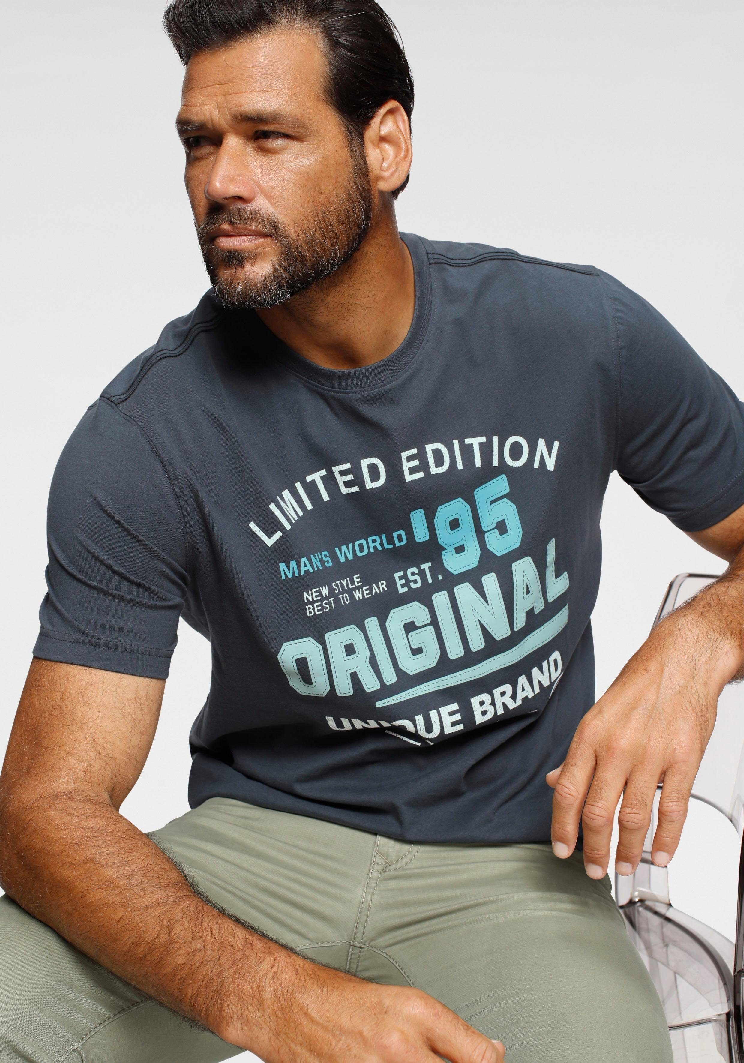 Man's World T-Shirt mit Frontprint dunkelblau-graublau