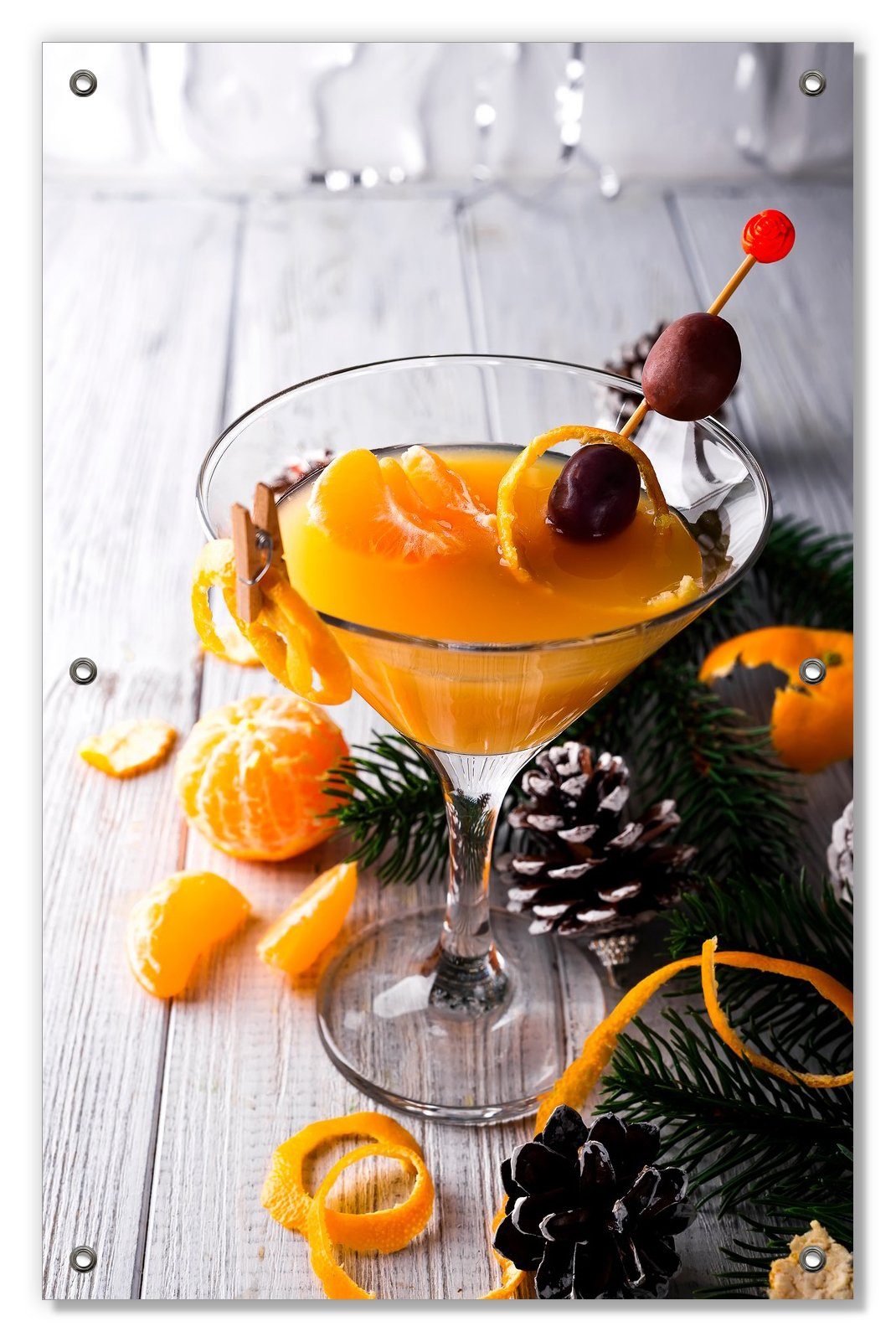 Sonnenschutz Winterlicher Cocktail in orange, Wallario, blickdicht, mit Saugnäpfen, wiederablösbar und wiederverwendbar