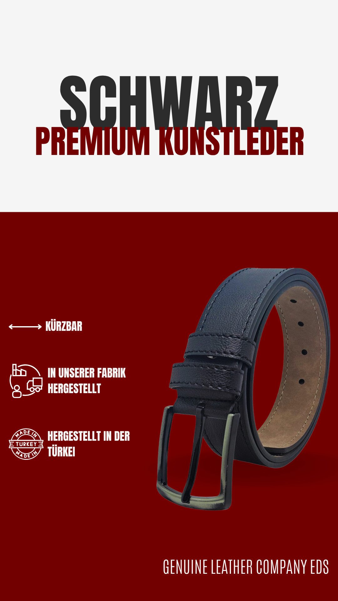 GENUINE LEATHER COMPANY EDS Ledergürtel Kunstleder Gürtel Herren 3.8 cm Sportlich, in 6 Größen erhältlich – Bild 3 von 5