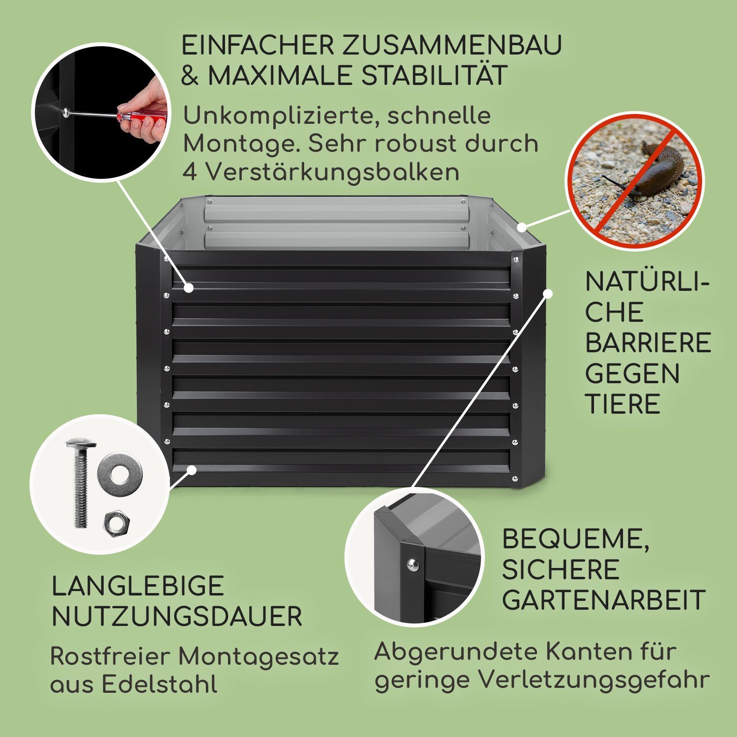 blumfeldt Hochbeet High Grow Straight Hochbeet Metall, Hochbeet Metall Balkon Pflanzkasten Pflanzkübel Blumenkasten