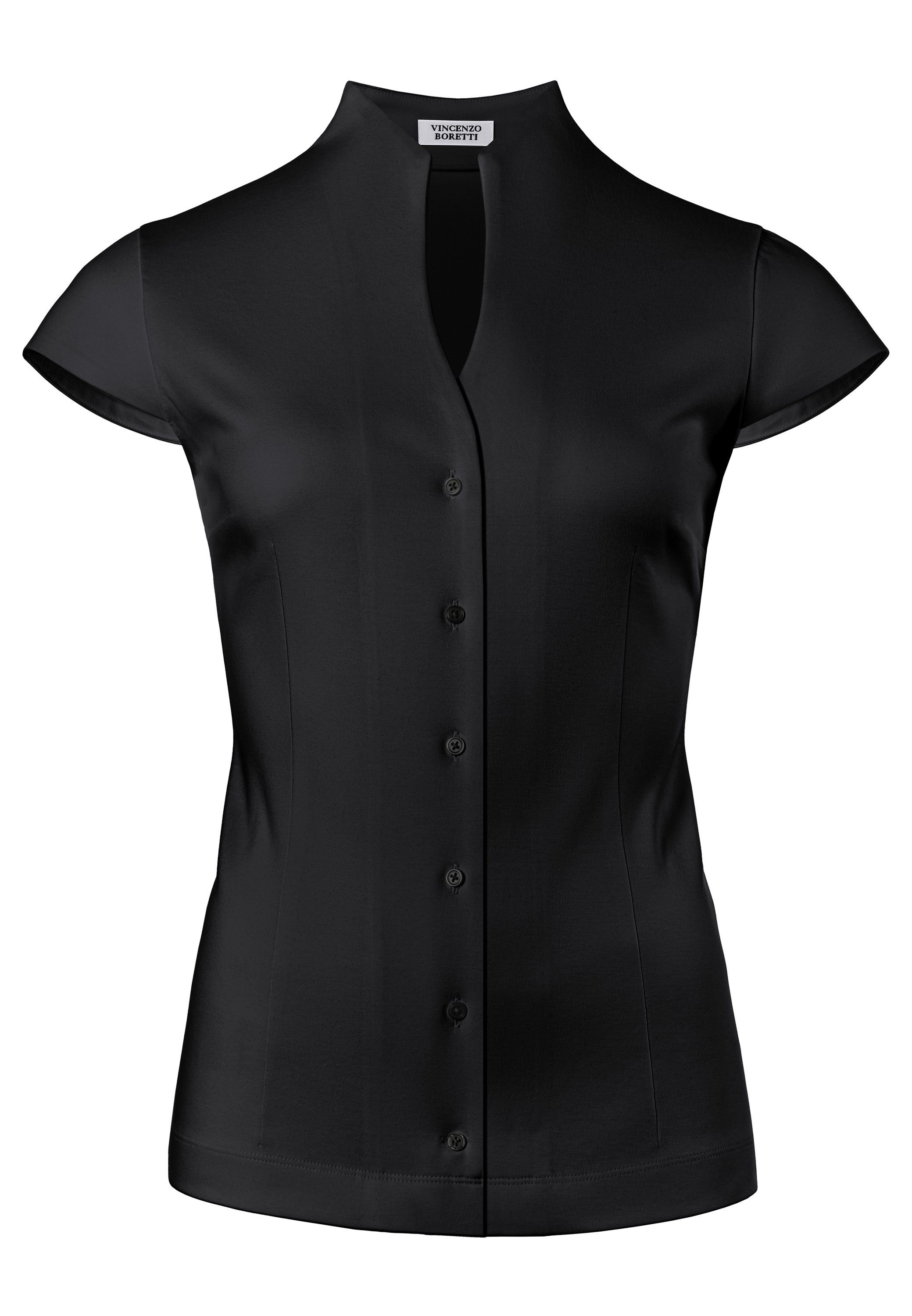 Klassische Bluse leicht tailliert Jersey Kelchkragen Kurzarm