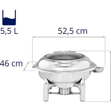 Royal Catering Speisenwärmer Chafing Dish - rund mit Sichtfenster - 5,5 L - 1 Brennstoffzelle