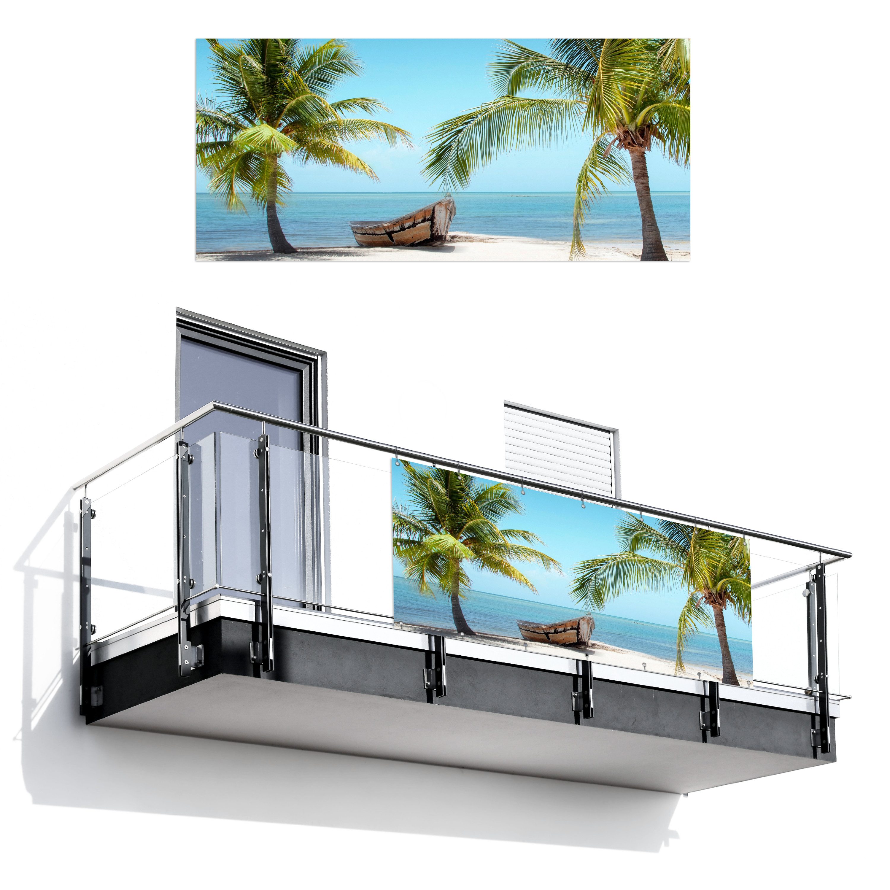 MuchoWow Balkonsichtschutz Meer - Boot - Strand - Natur (1-St) Balkon Sichtschutz 90x200, Windschutz für Zaun PVC, 200x90 cm