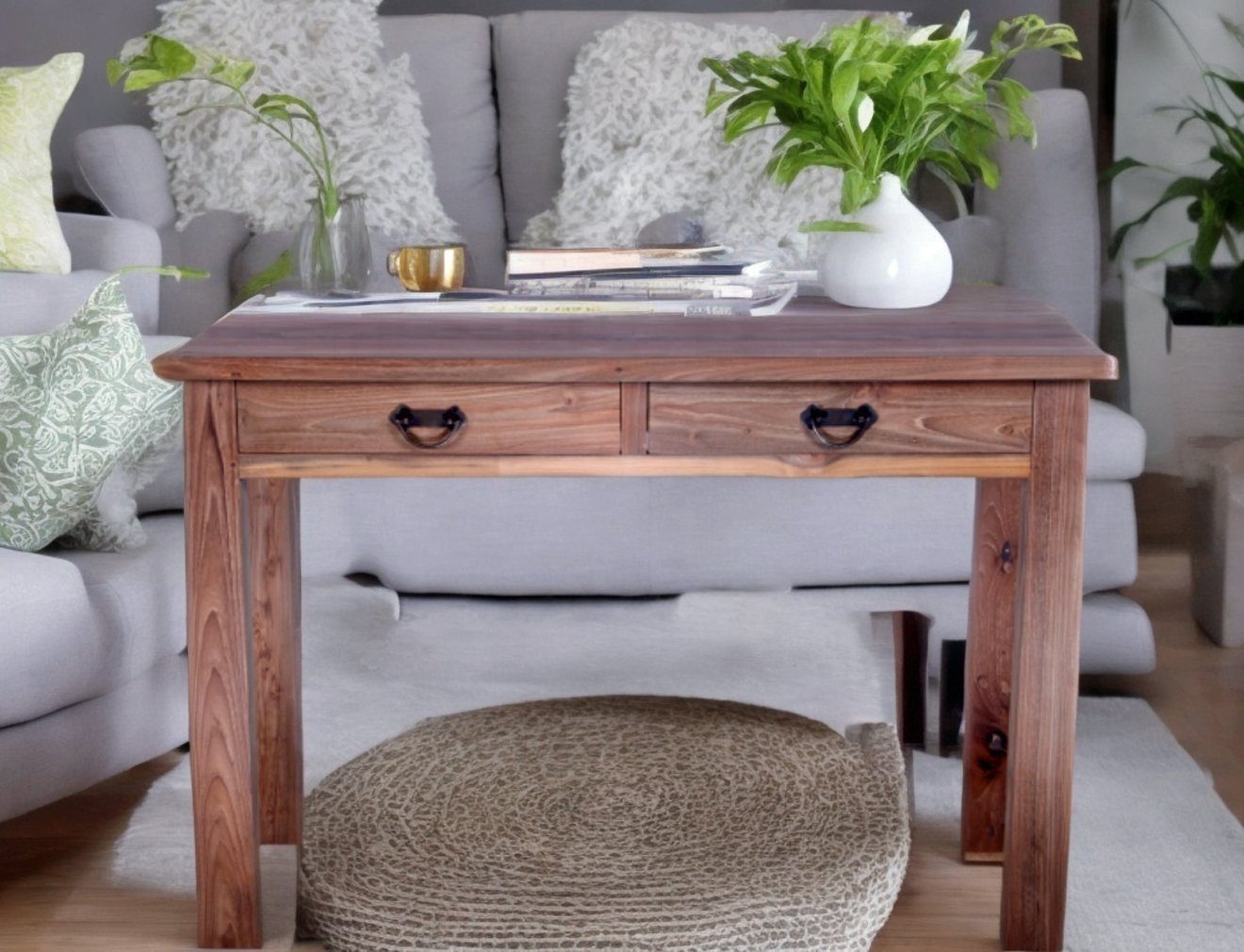 OPIUM OUTLET Schminktisch Telefontisch Schubladentisch Wandtisch Beistelltisch Konsolentisch (Schreibtisch komplett montiert), Flurtisch Massivholz Teak Landhaus-Stil 110 x 45 x 75 cm