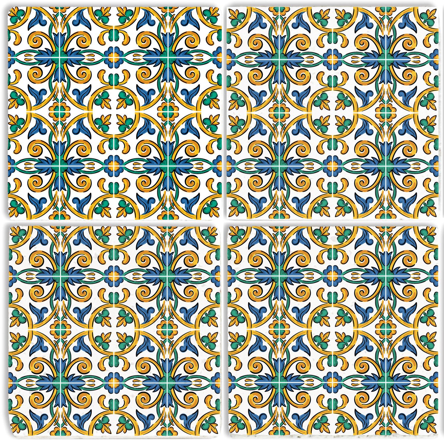 queence Getränkeuntersetzer Grün Türkis Mosaik Motiv Fliesen Steine, Set, 4-tlg., Mosaik Set Topfuntersetzer Naturstein Untersetzer 10x10x1cm