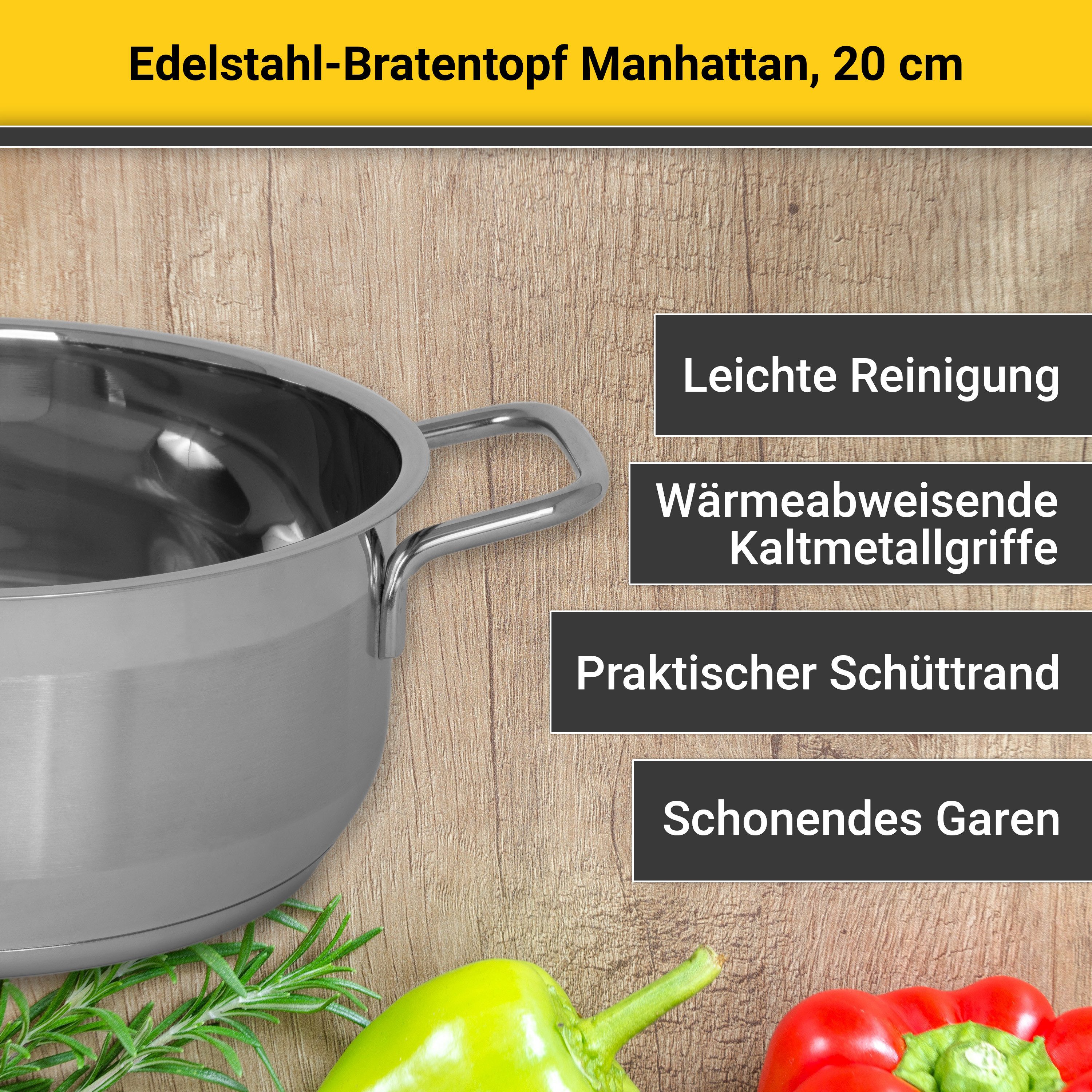 Krüger Bratentopf Edelstahl-Topf Manhattan, Edelstahl (1-tlg), für Induktions-Kochfelder geeignet – Bild 2 von 5