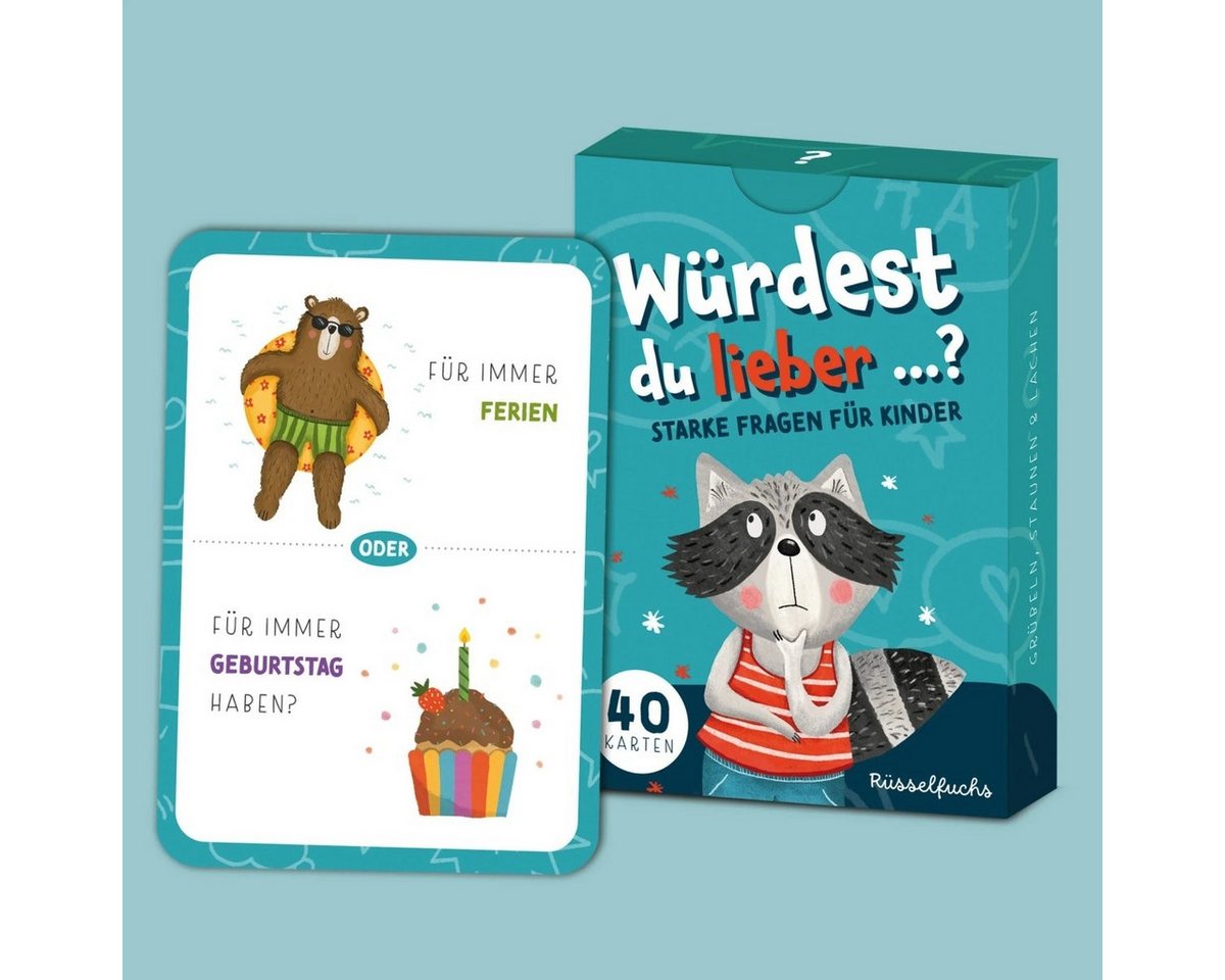 Rüsselfuchs Spiel Würdest du lieber Kartenspiel für Kinder Entscheidungsfragen, Würdest du lieber …? – Kartenspiel für Kinder, handgezeichnete Karten, kindgerechte Impulse, Faltschachtel