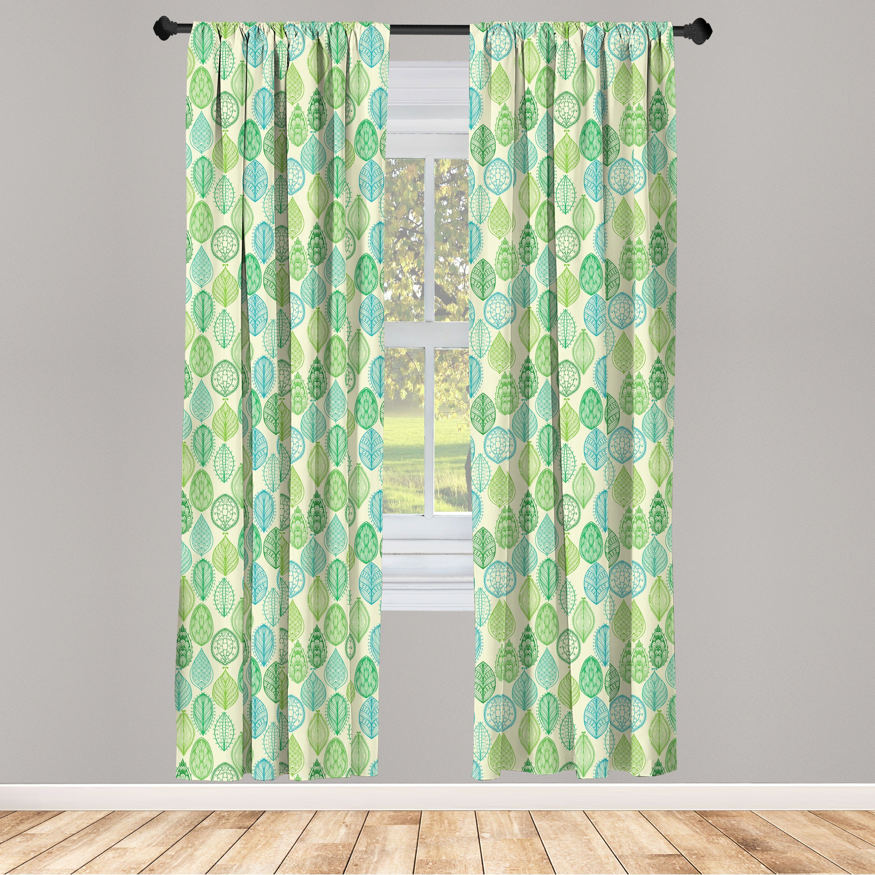 Gardine Vorhang für Wohnzimmer Schlafzimmer Dekor, Abakuhaus, Microfaser, Natur Blätter Wald Pattern