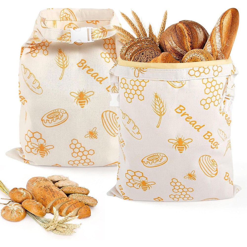 AFKSMILE Brottasche Bienenwachs Brotbeutel, 2 Stück Wiederverwendbare Brotbeutel Leinen, Frischhalten, Baumwoll Aufbewahrungsbeutel für Frisches Brot Backwaren