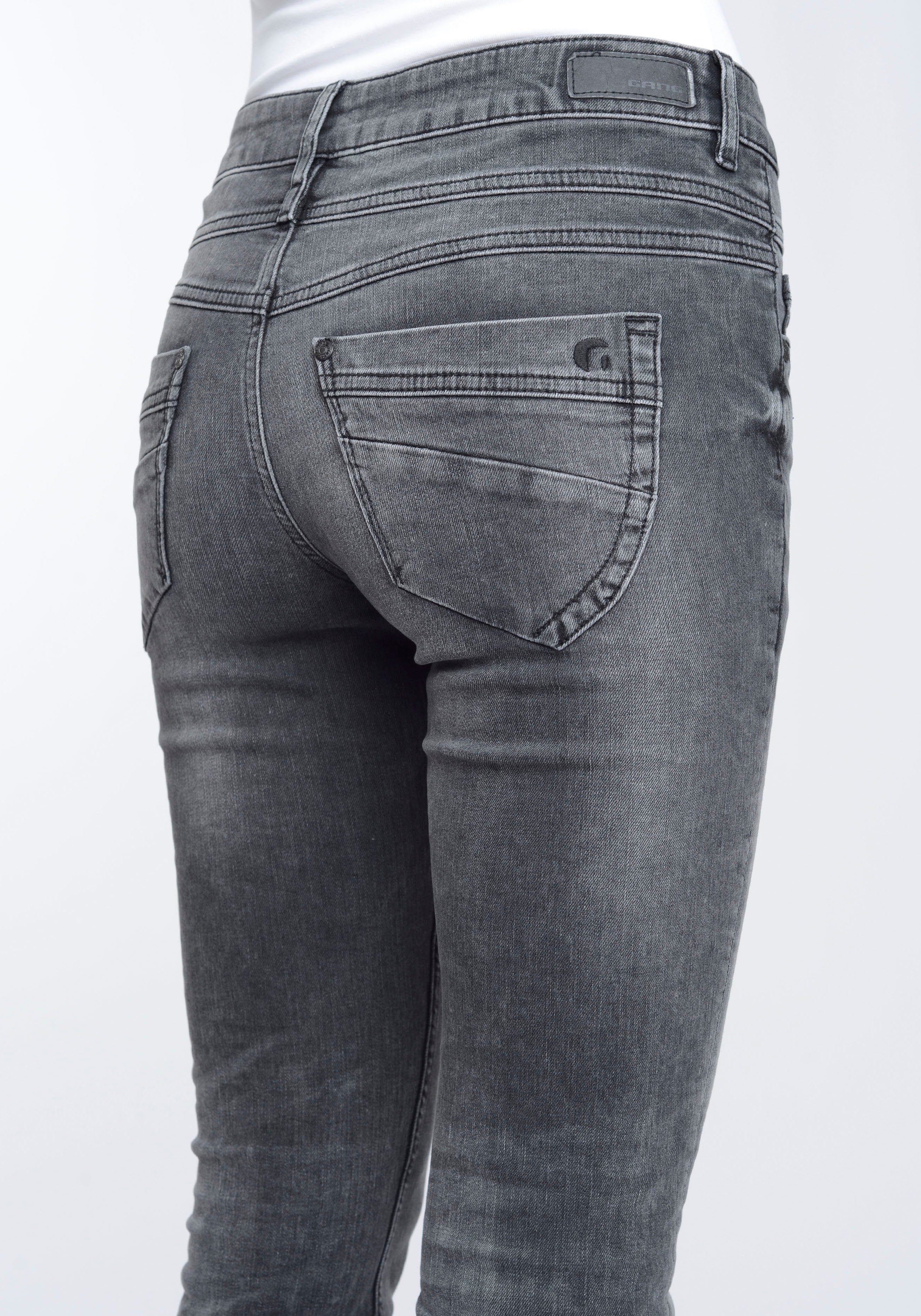 94MORA Passe Skinny-fit-Jeans GANG und vorne used 3-Knopf-Verschluss black mit
