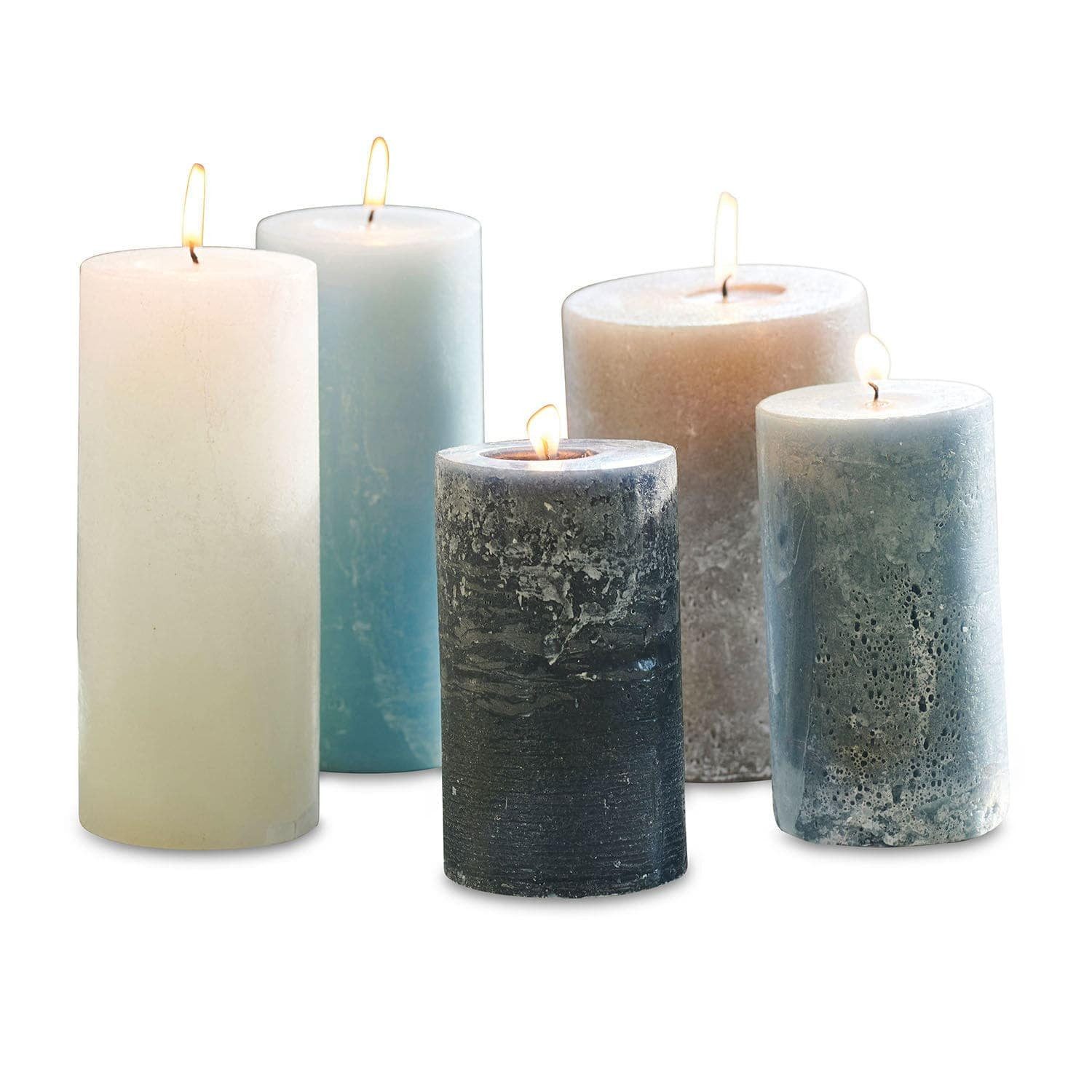 Mirabeau Stumpenkerze Kerze 5er Set Panagra blau/grau (5er Set, 5er Set), none