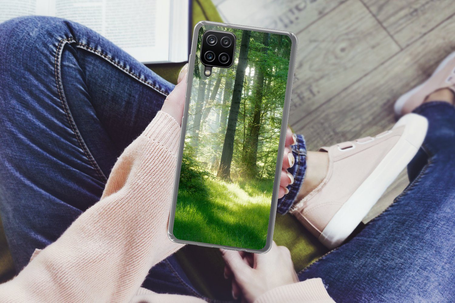 MuchoWow Handyhülle für Samsung Galaxy A12 Natur - Bäume - Wald - Grün - Sonne - Gras - Pf, Smartphone-Bumper, Print, Handy Schutzhülle Dünn