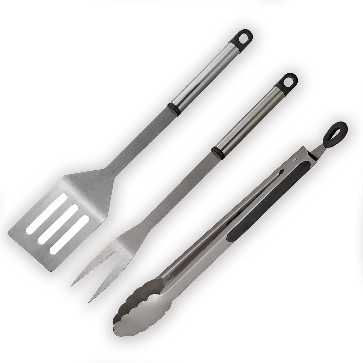Grillbesteck-Set Grillbesteck Set - 3teilig - Wender, Gabel, Zange - Edelstahl