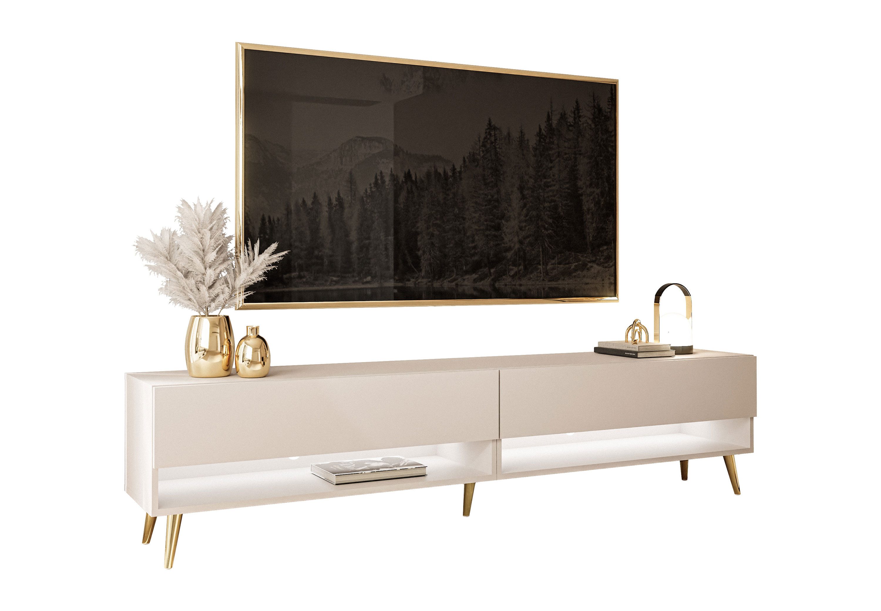 Lookway Lowboard CALANTE 180 cm RTV Schrank auf Beinen und LED-Beleuchtung