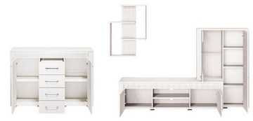 Feldmann-Wohnen Wohnzimmer-Set Clermont, (Set, 2-tlg., Wohnzimmer-Set besteht aus: - 1 Wohnwand - 1 Kommode), dekorative geriffelte MDF-Absetzungen, LED-Hintergrundbeleuchtung, Breite 365 cm