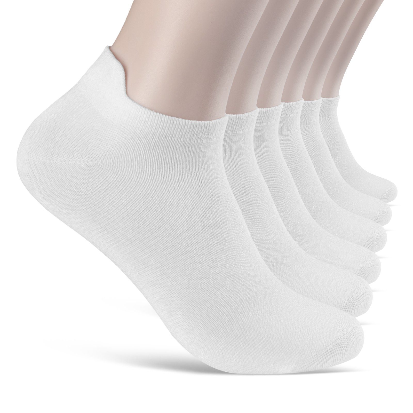sockenkauf24 Sneakersocken 6 Paar Sneaker Socken Damen & Herren mit Fersenlasche (Weiß, 43-46) Anti-Blasen Schutz Rutschfest Atmungsaktiv - 13600 WP