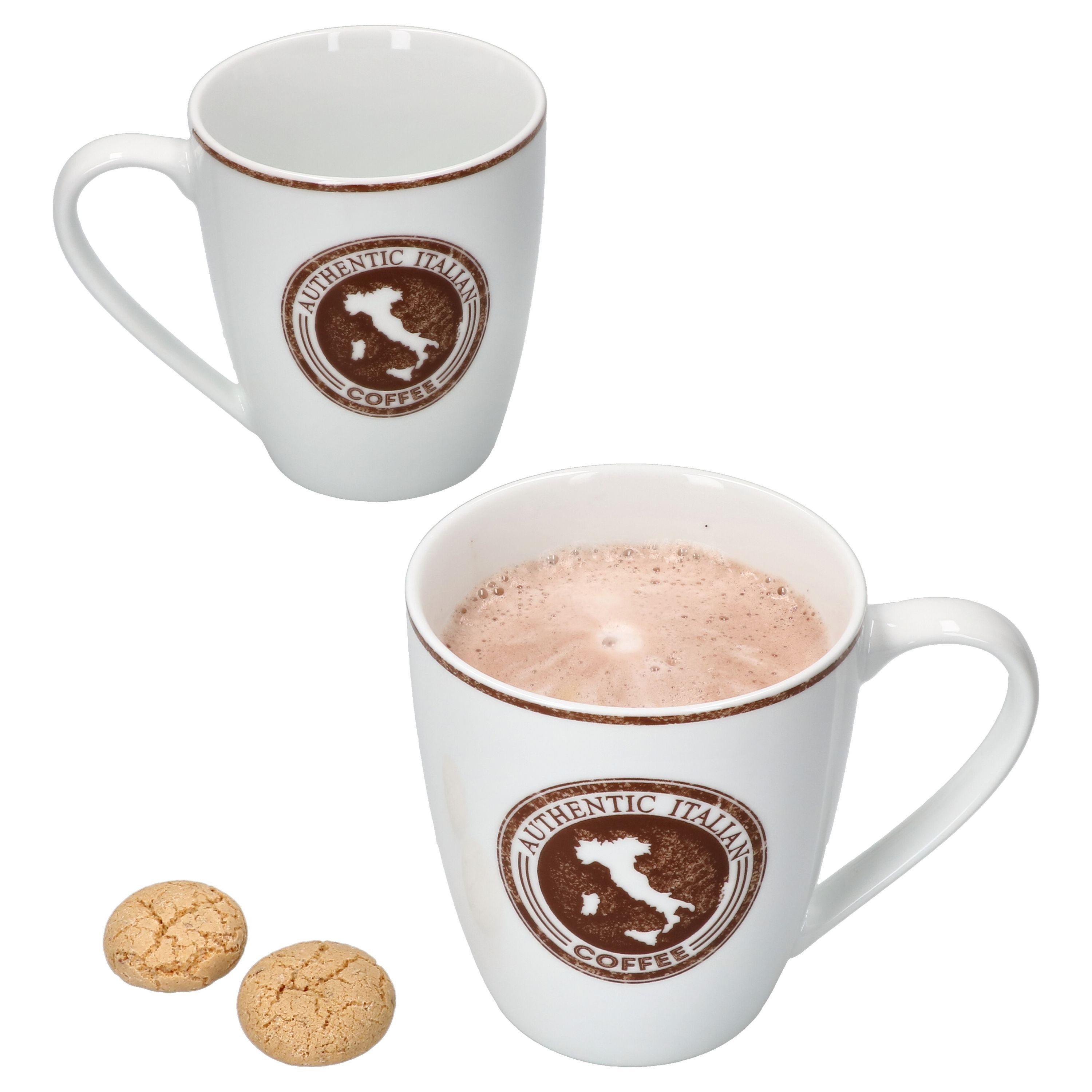 MamboCat Becher 2er Set Authentic Italian Kaffeebecher 300ml Teetasse Pott Herz Becher, Porzellan