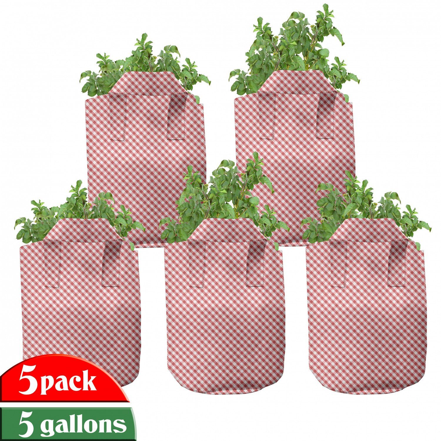 Pflanzkübel rote Pflanzen, mit Retro hochleistungsfähig für Quadrate Griffen Kariert Abakuhaus Stofftöpfe