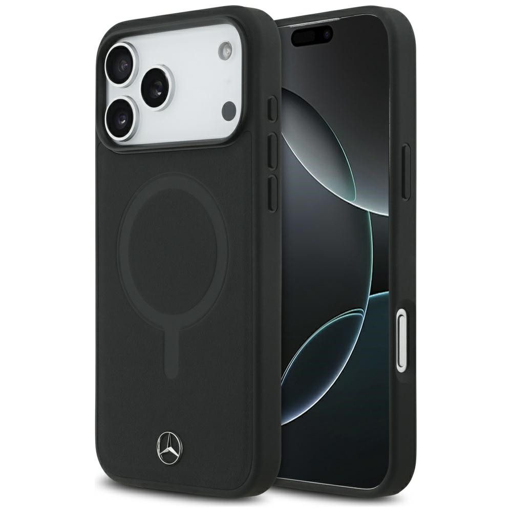 Mercedes Benz Handyhülle iPhone 17 Pro Max Echtleder schwarz Logo Metall MagSafe 6,9 Zoll, Kantenschutz