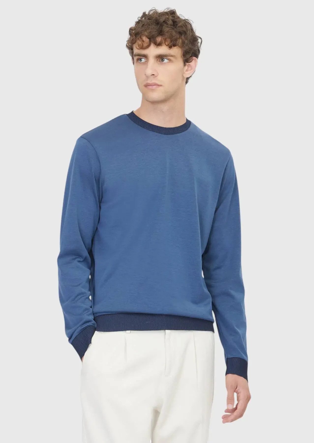 RAMSEY Sweatshirt Blaues, schlichtes Sweatshirt mit Rundhalsausschnitt