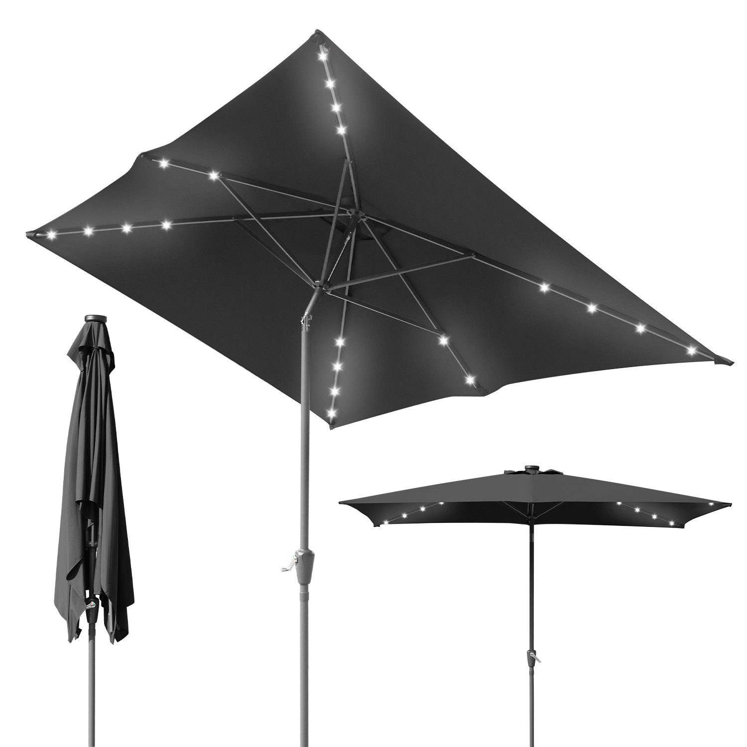 Clanmacy Sonnenschirm Rechteckig LED Solar Gartenschirm günstig online kaufen