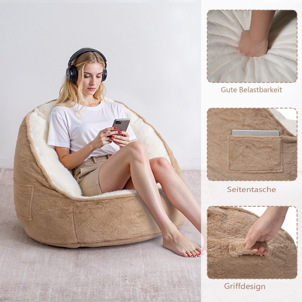 Insma Sitzsack Beanbag Sessel mit Kissen Loungesessel Bodensofa, mit Seitentasche für Wohnzimmer & Schlafzimmer 75x60x60cm – Bild 3 von 5