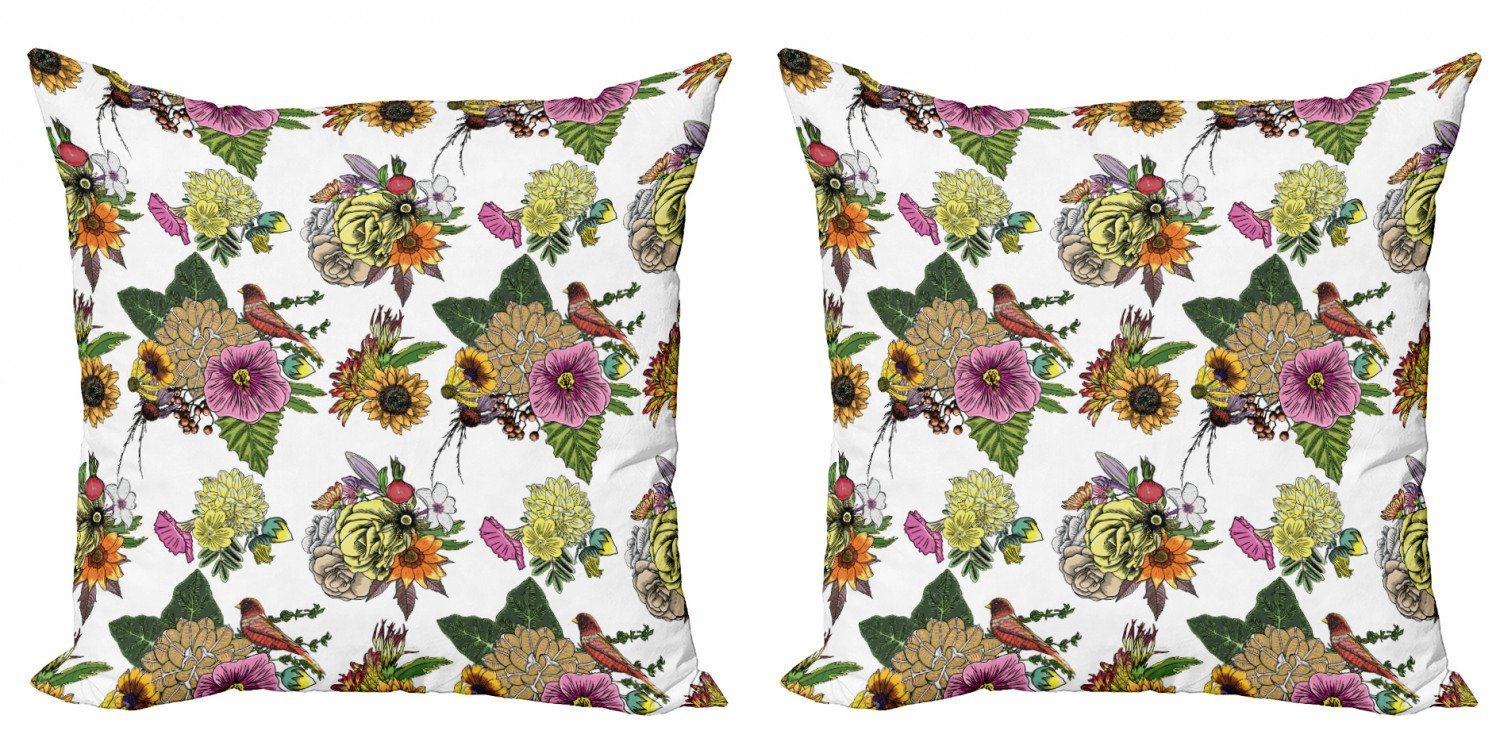 Kissenbezüge Modern Accent Doppelseitiger Digitaldruck, Abakuhaus (2 Stück), Botanisch Blätter und Sonnenblumen
