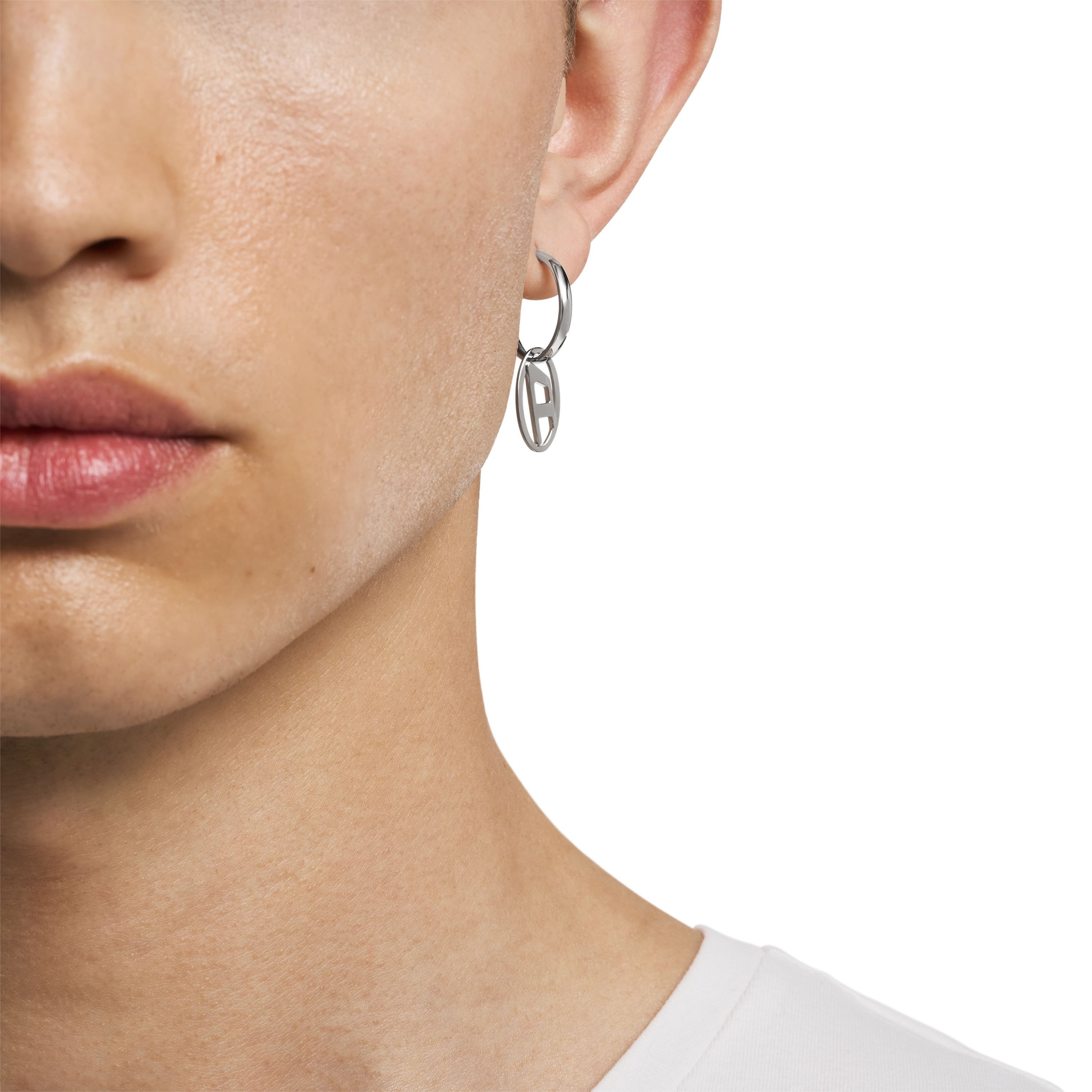 Diesel Single-Creole Schmuck Geschenk Edelstahl Ohrringe OVAL D LOGO, Einhänger abnehmbar