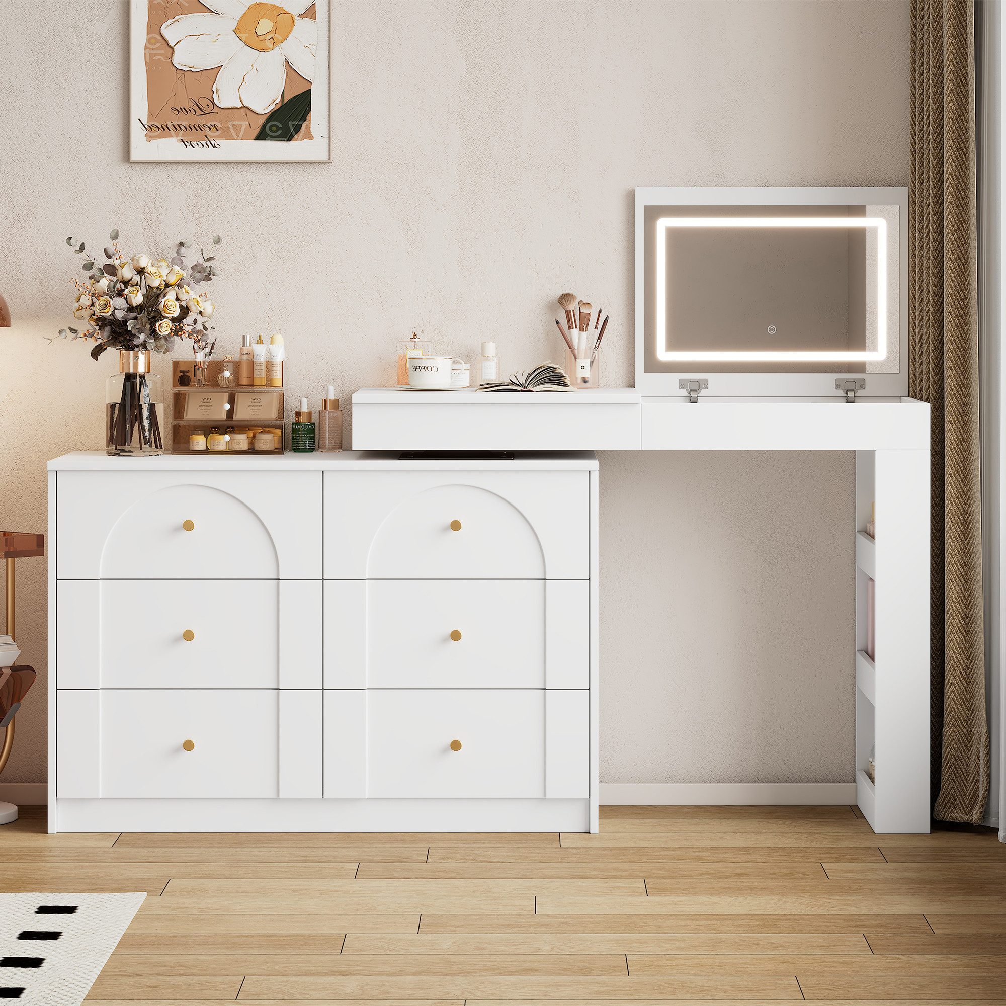 Flieks Schminktisch, Schminkkommode 105x40x80cm mit drehbarem Beistelltisch günstig online kaufen