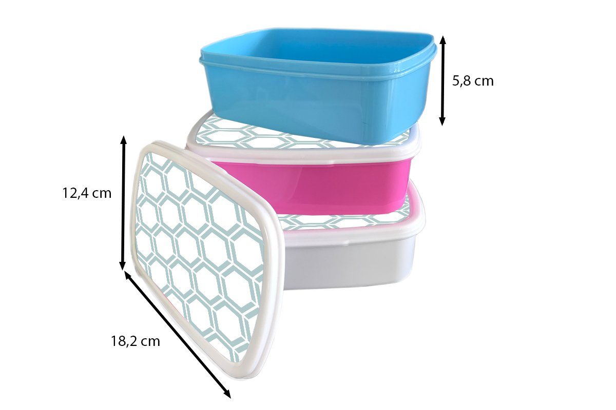 MuchoWow Lunchbox Muster - Linie und - Kunststoff, Sechseck, Brotdose, Mädchen Erwachsene, Gestaltung (2-tlg), weiß Brotbox für - für Jungs und Kinder