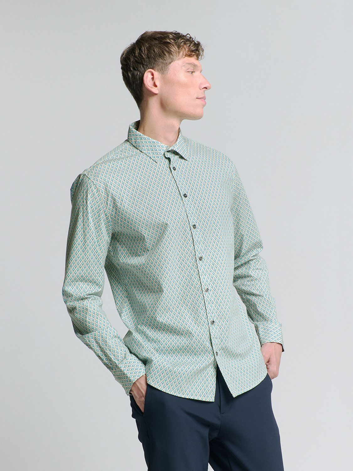 Langarmhemd No Excess Stretchhemd mit Print Shirt Stretch Allover Printed