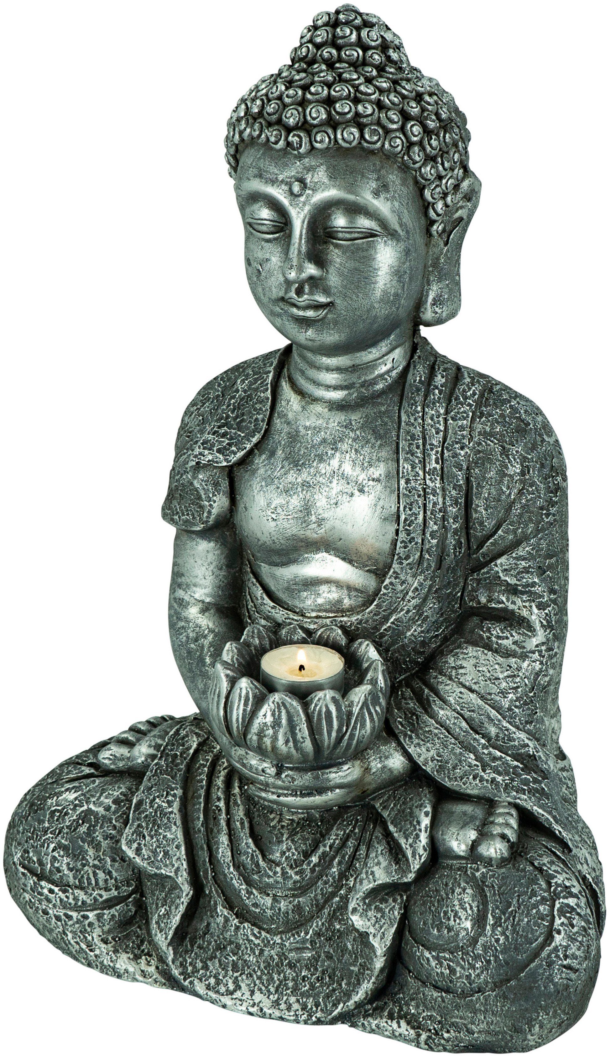 Buddha Kerzenhalter NOOR Magnesia (1 sitzend, LIVING St), aus