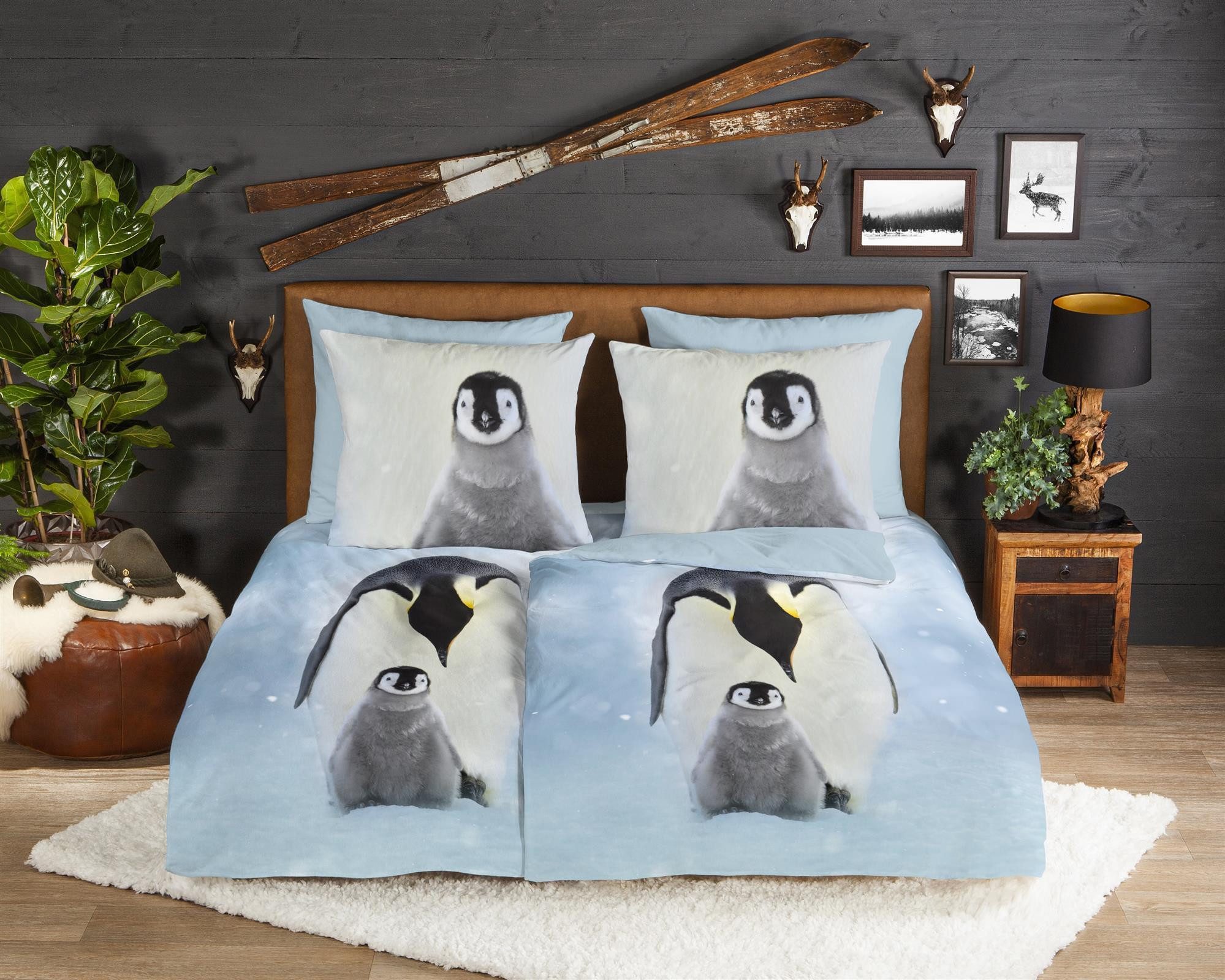 good morning Bettwäsche Flanell Bettwäsche 135 X 200 cm + 1- 80 X 80 cm Pinga bunt penguins, Baumwolle, 2 teilig, bettwäsche 135x200 baumwolle sale warm weihnachten 135x200 bettbezug