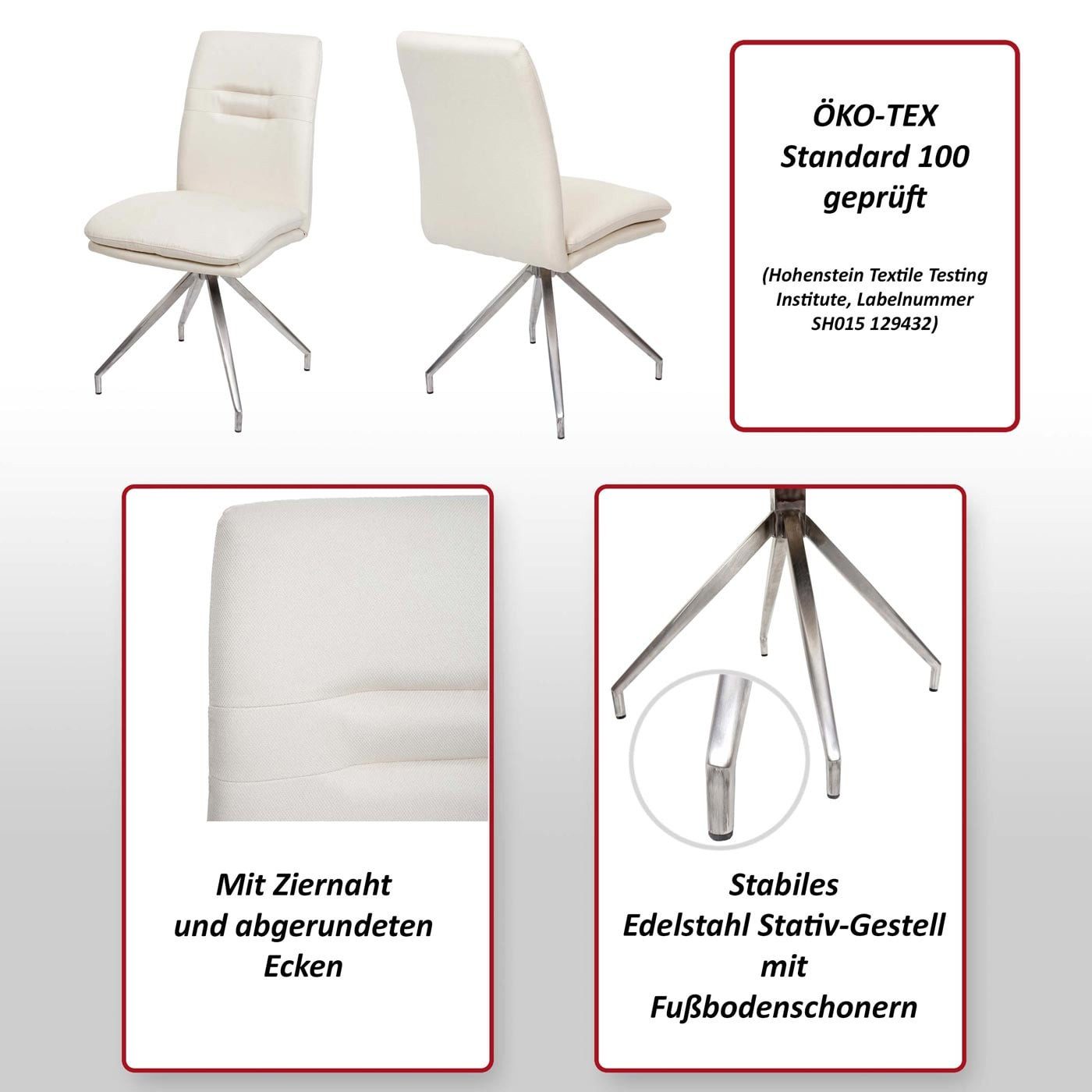 MCW Esszimmerstuhl MCW-H70-L-2 (Set, 2 St), 2er-Set, Inklusive Fußbodenschoner, Mit Ziernaht