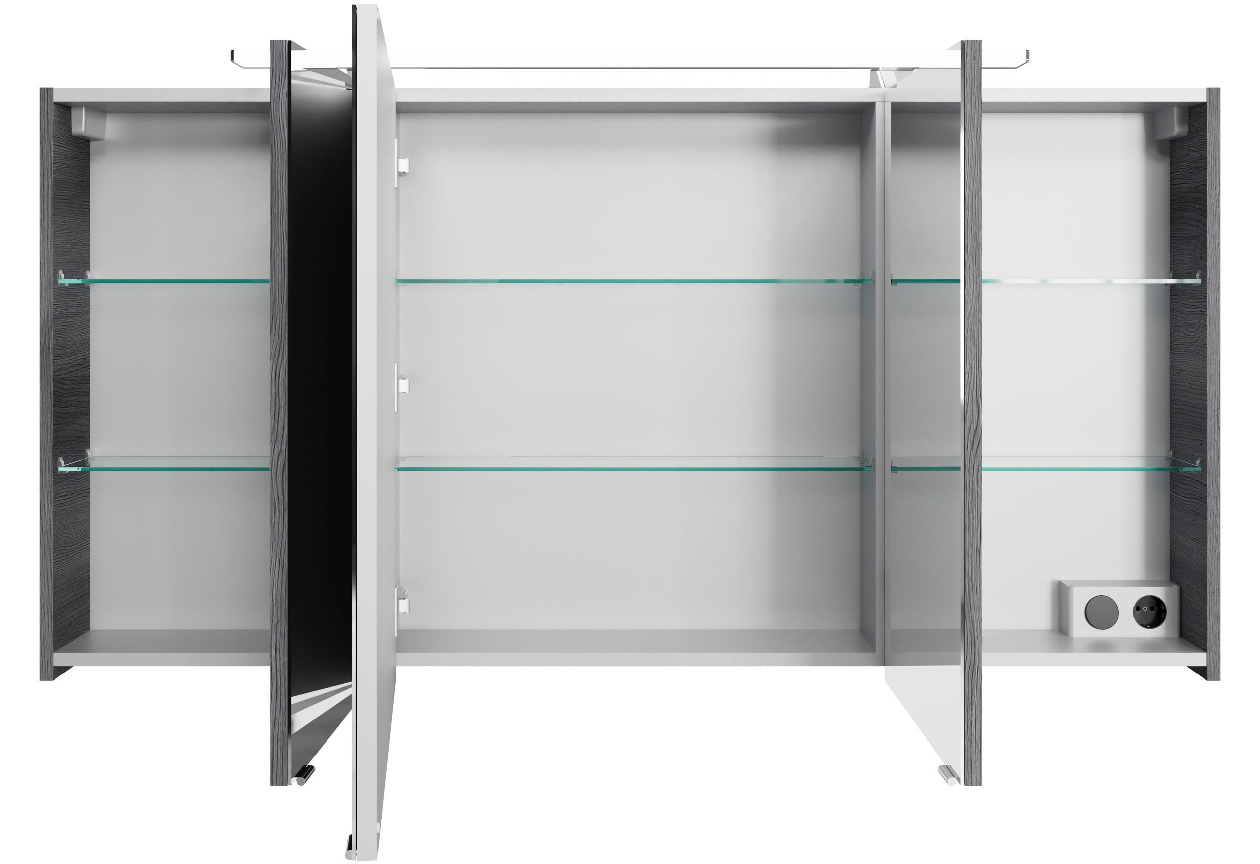 Saphir Badezimmerspiegelschrank Serie 4010 Badezimmer-Spiegelschrank inkl. LED-Aufsatzleuchte Badschrank 140 cm breit, 3 Türen, 6 Glas-Einlegeböden, inkl Türdämpfer