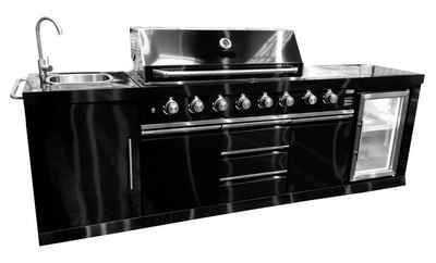 Teico Gasgrill Outdoor Küche BBQ, Außenküche, Outdoor Kitchen in schwarz (hochglanz), 2630 x 580 x 1190 mm